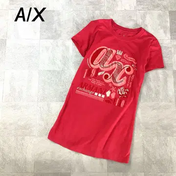 ARMANI Exchange A/X 플로키 프린트 티셔츠 레드