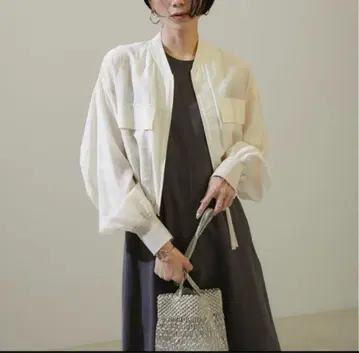 SALON adam et rope 시어 크롭 블루종 린넨 혼방
