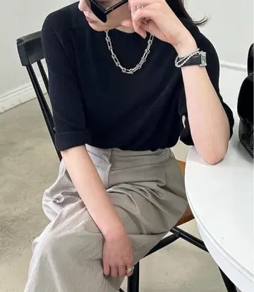 YONFA 하프 슬리브 니트