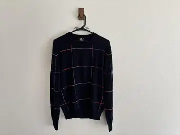 PAUL SMITH 네이비 체크 무늬 니트 스웨터