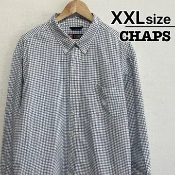 CHAPS 코튼 셔츠 XXL 긴팔 체크 무늬 화이트 USA 구제 의류