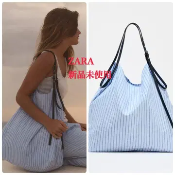완판템 ZARA 스트라이프 패턴 패브릭 토트백 택 포함 새상품