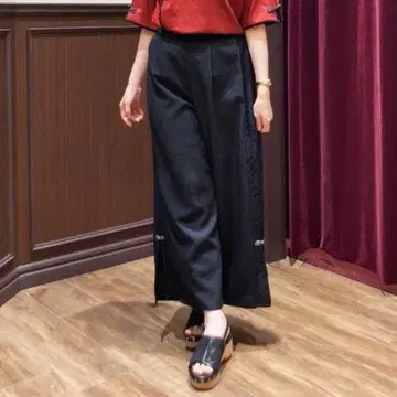 axes femme 차이나 단추 슬릿 팬츠 블랙