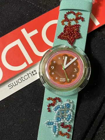 Swatch POP 챠밍 비즈 자수 빅 페이스 손목시계 보관품