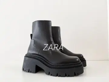 ZARA 블랙 사이드 고어 부츠 통굽 36-23cm