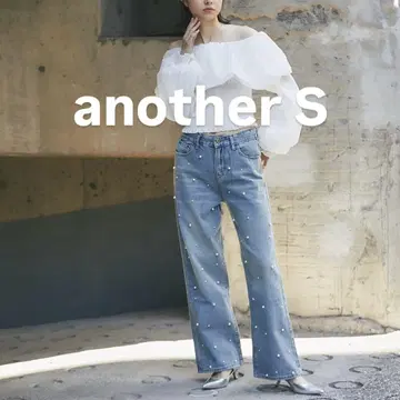 [완판템] 어나더에스 펄 장식 데님 팬츠 L