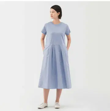 [완판템!] MUJI 색스 블루 반팔 셔츠 원피스 M