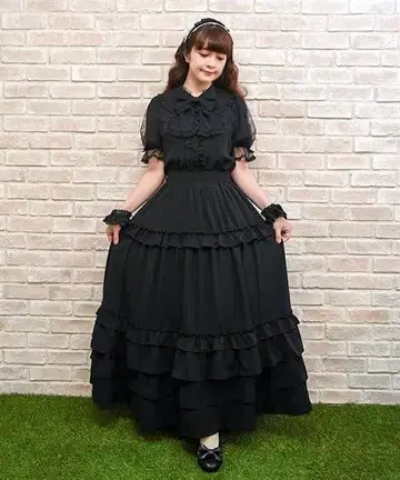 axes femme kawaii 라인 로맨틱 프릴 스커트 블랙