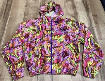 빈티지 패턴 프론트 지퍼 후드티 자켓 90s