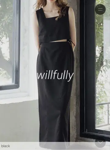 willfully 스티치 워크 2피스 OP 블랙