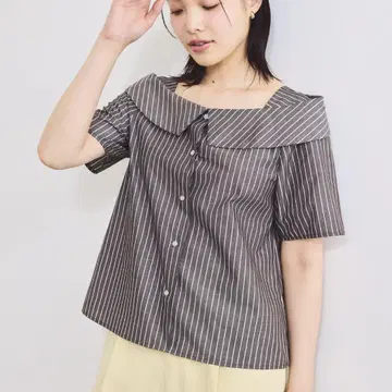 vis 라메 믹스 오프숄더풍 스트라이프 셔츠
