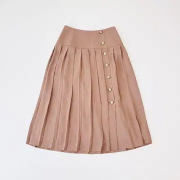 룰루 윌로비 핑크 베이지 카멜 플리츠 스커트 금장 버튼 1
