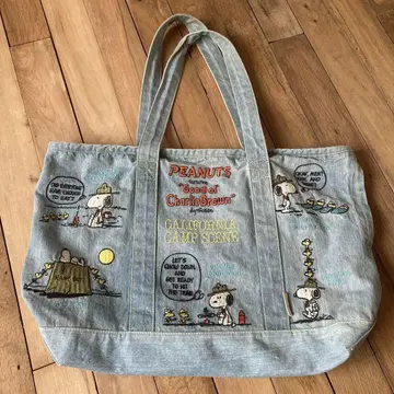 Vintage Peanuts 스누피 루트 토트 데님 백
