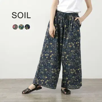 SOIL 코튼 플라워 프린트 와이드 이지 팬츠