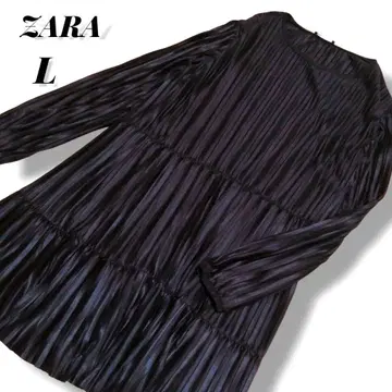 ZARA 블랙 플리츠 티어드 디자인 원피스 XL 자라 튜닉