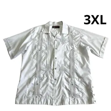 80년대 90년대 멕시코제 쿠바 셔츠 3XL 라이트 그레이 오픈 카라