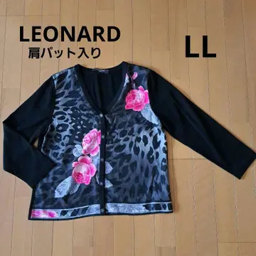 [ LEONARD ] 어깨 패드 꽃무늬 레오파드 가디건 블랙 LL
