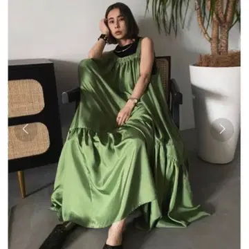 ameri vintage 그린 슬리브리스 롱 원피스