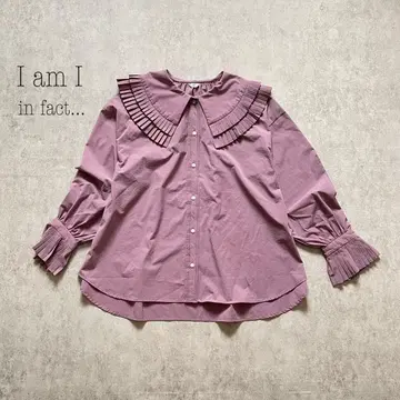 아이엠아이 I am I 플리츠 프릴 큰 카라 블라우스 퍼플