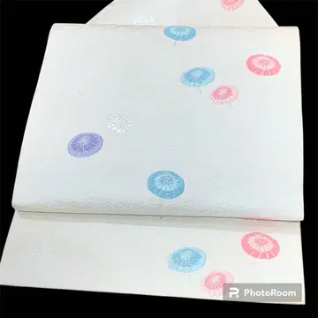 [ 나데시코 ] 나고야 오비 흰색 바탕 우산 무늬 o1563