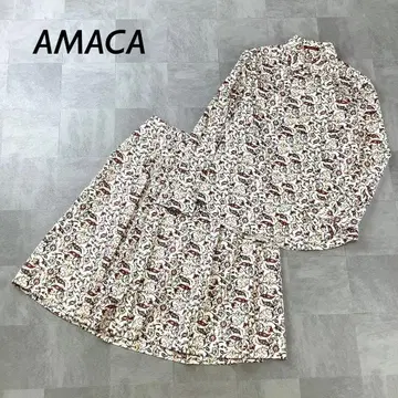 AMACA 보타니컬 패턴 셔츠 스커트 셋업 화이트 보르도