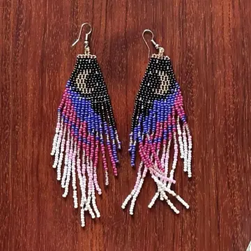 비즈 프린지 귀걸이 달 모티브 약 10cm 이상