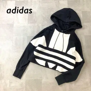 adidas 빅 트레포일 숏 기장 풀오버 후드티 블랙