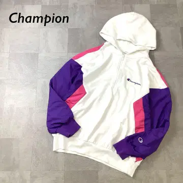 Champion 하프 지퍼 후드티 화이트 퍼플