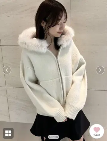 snidel 퍼 니트 후디 아이보리