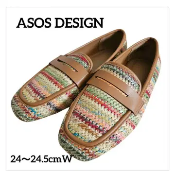 ASOS DESIGN Maddox 라피아 슬림 로퍼 멀티 컬러