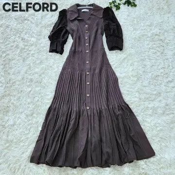 CELFORD 셀포드 브라운 계열 니트 플리츠 원피스 M 사이즈