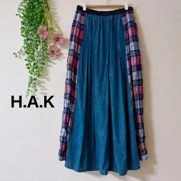 H.A.K 하쿠 * 데님 롱 스커트 이소재 절개