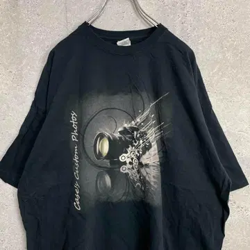 GILDAN 카메라 프린트 티셔츠 반팔 블랙 2XL