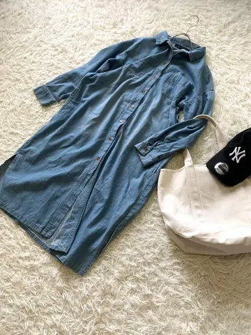 MICALLE MICALLE 긴팔 데님 셔츠 원피스 한국 데님