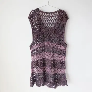 USED 구제 의류 퍼플 라메 메쉬 크로셰 뜨개질 크로셰 베스트