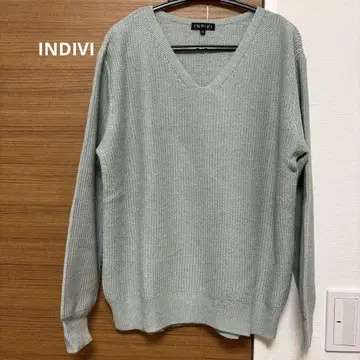 INDIVI 민트 그린 V넥 스웨터 38호