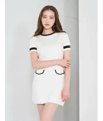 Darich 화이트 리브 미니 원피스 반팔