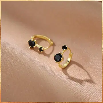080D [블랙] 오닉스 2알 골드 후프 귀걸이 실버925 블랙