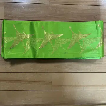 그린 컬러 골드 컬러 학 무늬 반폭 오비