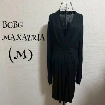 BCBG MAXAZRIA/M/블랙/무릎 기장/원피스/긴팔/V넥/