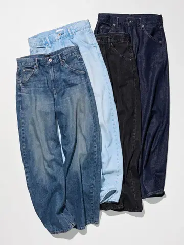 UNIQLO 배기 커브 청바지 기장 짧음 블루 26 유니클로