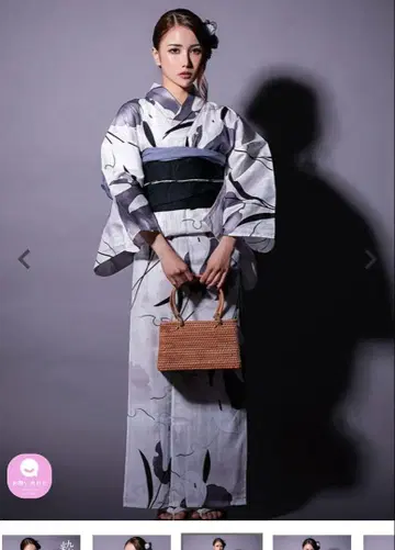 [ Tika ] 멋스러운 수묵 모노톤 유카타, 만들어진 오비 2세트