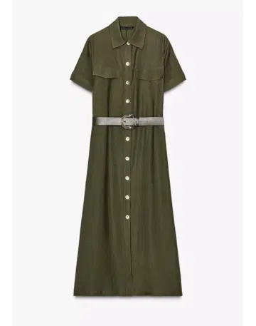 ZARA 올리브색 벨트 셔츠 원피스
