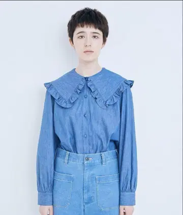[새상품급] 마린프랑세즈 프릴 옷깃 데님 셔츠