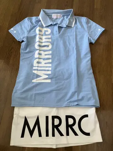 MIRROR9 스카이블루 피케 셔츠와 화이트 스커트 세트