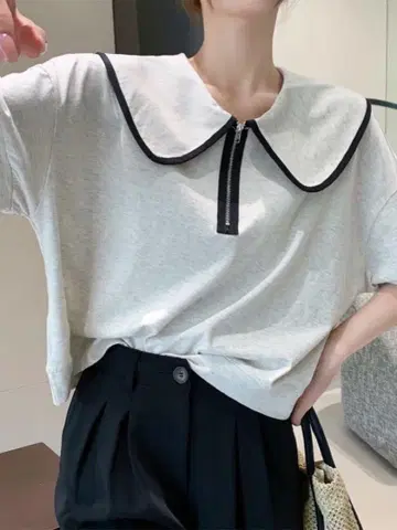 바이컬러 카라 부착 상의