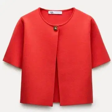 ZARA 자라 반팔 니트 가디건 자켓 빨간색 크롭 S 사이즈