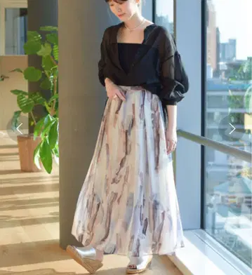 컨디션 최상 Ray BEAMS 쉬폰 프린트 A라인 롱 스커트 완판