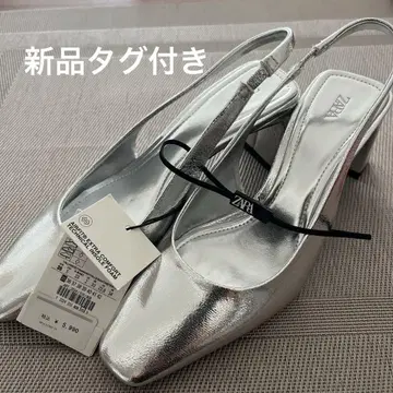 택 포함 새상품 ZARA 자라 실버 펌프스 22.8cm 힐 6cm
