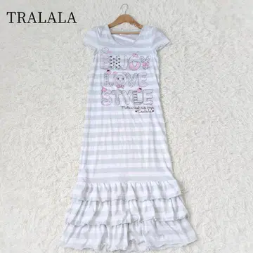 TRALALA 반팔 보더 티셔츠 원피스 곰 프릴 티어드 Y2K